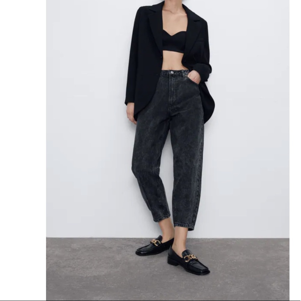 Zara Charcoal Ankle Cropped Jeans Relaxed Fit